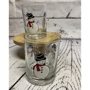 Pasabahce Vintage Christmas Snowmen Glasses Lowball Tumblers Bar Set of 2